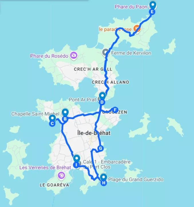 Carte île de Bréhat randonnée à pied
